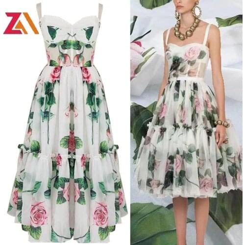 ZALady designer runway party evening midi mesh rose dress basic fairycone goblincore summer sexy elegant tulle dresses vestidos