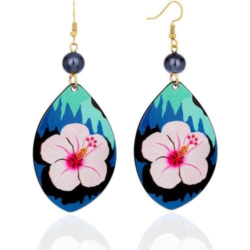 Cring Coco Hot Sale Hawaiian Arcyl Flowers Drop Earrings for Women Fashion Resin Circle Pearl Earing Earrings Bijoux Gift