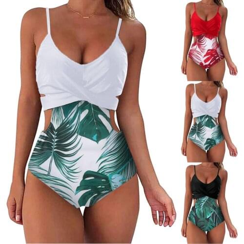 Women Patchwork Print Cross Monokini Swimsuit Sexy Wrap Cut Hollow Out Playsuits Bathing Suit Swimwear купальник женский 2021