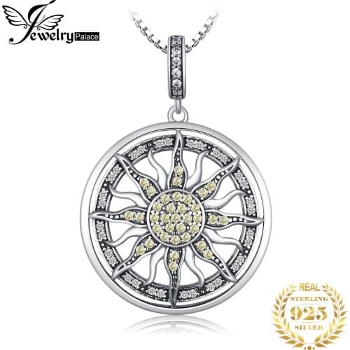 JewelryPalace Celestial Sun 925 Sterling Silver Cubic Zirconia Charm Statement Pendant Necklace Women Jewelry No Chain