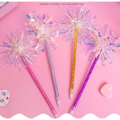 1PC Shining Colorful Silk Ballpoint Pen 0.5mm refill Stationery Writing Pen Girls Kids Creative Ballpoint Pen Random Ink Color