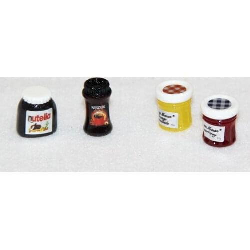 1:12 4pcs DIY Dollhouse Miniatures Casa Boneca Salad Jam Coffee Ketchup Bottle Kitchen Tableware Doll House Toys Accessories