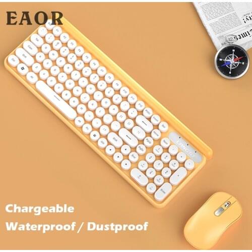 EAOR Rechargeable Wireless Keyboard 2.4G Wireless Retro Keyboard Mute Waterproof Office Keyboard for Laptop Desktop PC Wins