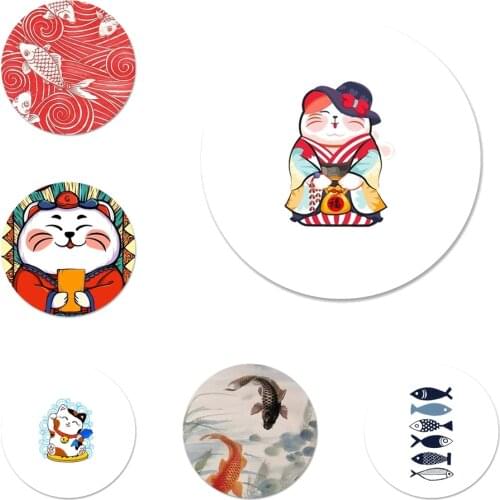 Koi Fish Cherry Blossom Lucky Cat Japanese Icons Pins Badge Decoration Brooches Metal Badges For Backpack Decoration