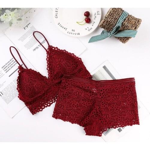 2019 Sexy Lace Bottom Bra Set Sexy Padded Underwear Women Straps Deep V Bra Set Female Tube Top