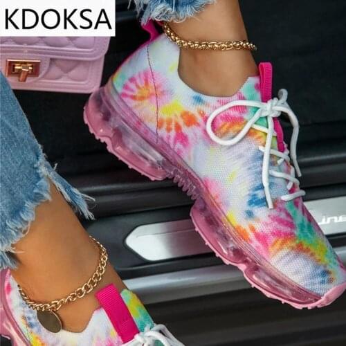 Women Breathable Sneakers 2021 Spring New Color Matching Mesh Lace Up Ladies Casual Shoes Outdoor Flat Sport Vulcanized Shoes