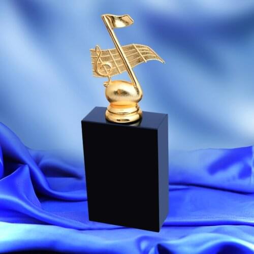 MTOA0008 Musical Notes Shaped Metal Trophy Competitions Awards Singing Contest Rewards Logos Or Words Engraved Crystal Base