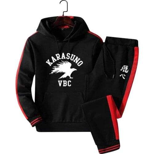 Men Casual Hooded Spring Autumn New Haikyuu Karasuno High School Sportswear Hoodies Pants Sets Hip Hop Street Loose Tracksuits