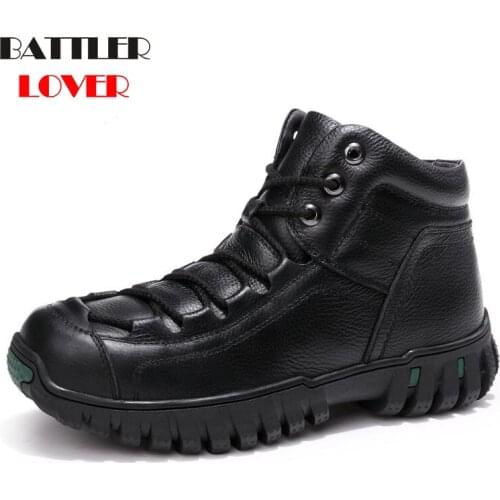 2019 Dropshipping Men Genuine Leather Snow Boots Man Winter Shoes Ankle Waterproof Boot Warm Fur Flock Ankle Boots Botas Hombre