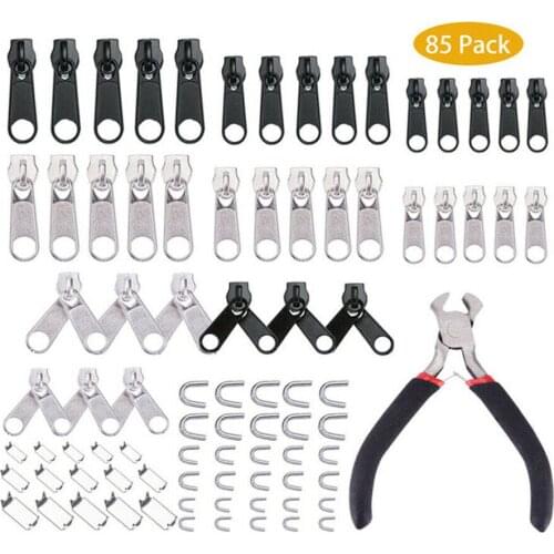 85 Pieces Zipper Replacement Zipper Repair Kit with Zipper Install Pliers Tools