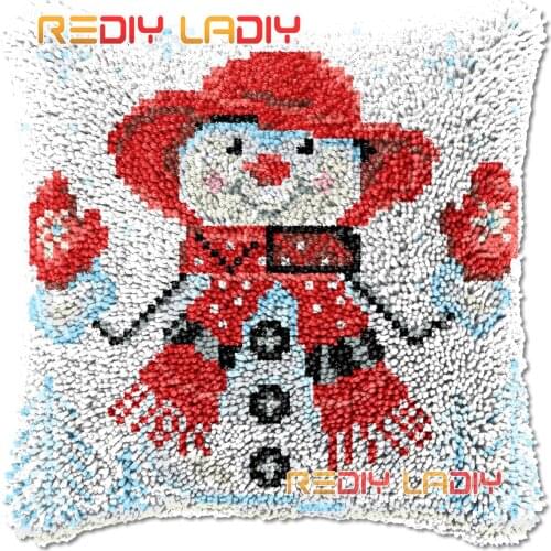 Latch Hook Cushion Cover Snowman Needlepoint Kits Chunky Acrylic Yarn Crocheting Pillow Case Arts & Crafts