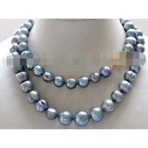 32" Longest Genuine Natural 10-11mm Black Baroque Pearl Necklace #f3081
