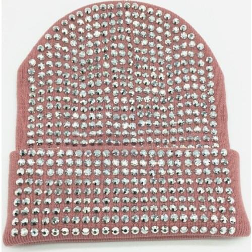 Women Man Stone Beanie Cap Unisex Rhinestone Winter Hat Cap Allover Girls Boys Soft Warm Black Beanie Cap Clear Black Crystals