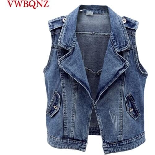 Sleeveless Vintage Denim Jacket Womens Short Outerwear Spring Autumn Female Jeans Vest Jacket Plus Size Casual Waistcoat 4XL