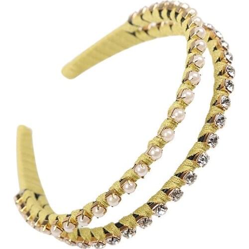 Pearl Crystal Rhinestone Headband for Women Wedding Bridal Hair Accessories Handmade Hair Hoop Girls Headwear Party Favors