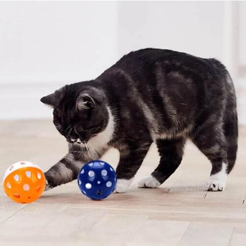 1Pcs Plastic Cat Toy Ball with Bell Ring Playing Interactive Cat Training Toys Chew Rattle Scratch Plastic Ball Pet Cat Supply