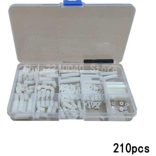 210Pcs/lot Nylon Standoff Spacer M2.5M3 White Screw Column For PCB Motherboard Fixed Plastic Spacing Screws Set Free screwdriver