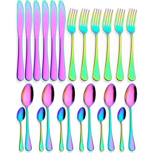 24 Pcs Dinnerware Set Mirror Stainless Steel Tableware Set Knife Fork Coffee Spoon Flatware Set Kitchen Tableware Silverware