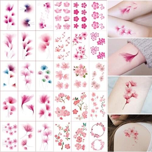 30 Pieces Wholesale Cherry Blossom Tattoo Stickers Female Waterproof Long-lasting Beautiful Sexy Flower Tattoo Stickers