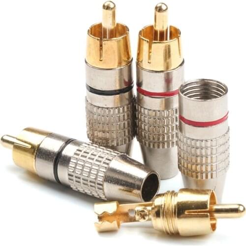 4Pcs RCA Banana Plug 6.3mm Male Self-Locking Lotus Wire Connectors Speaker Audio Adapter Kit