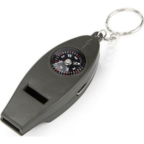 1Pcs 4 In 1 Mini Multifunction Outdoor Tool Survival Whistle Compass Magnifying Thermometer + Keychain Travel Emergency Tools