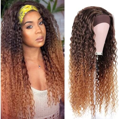 Afro Kinky Curly Wig Headband Wig Cap Synthetic Anjo Plus Corn Wave 28inch Long Ombre Cosplay 613 Blonde Wigs For Black Women