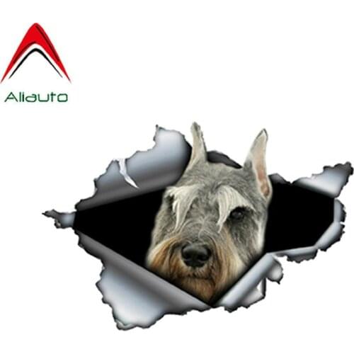 Aliauto Grey Schnauzer Car Sticker Torn Metal Decal Reflective Stickers Cute Pet Dog Car Styling Waterproof Sunscreen,13cm*9cm