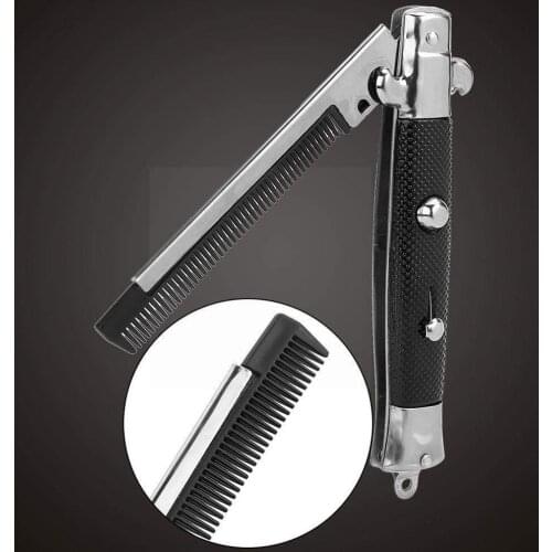 Automatic Foldable Combs Hair Trimmer Comb Brush Push For Men Comb Button Pocket Knife U9f2