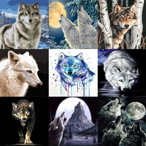 Frameless Wolf Oil Painting Animals DIY Painting By Numbers Kits Paint On Canvas Acrylic Coloring Painting For Home Wall Decor