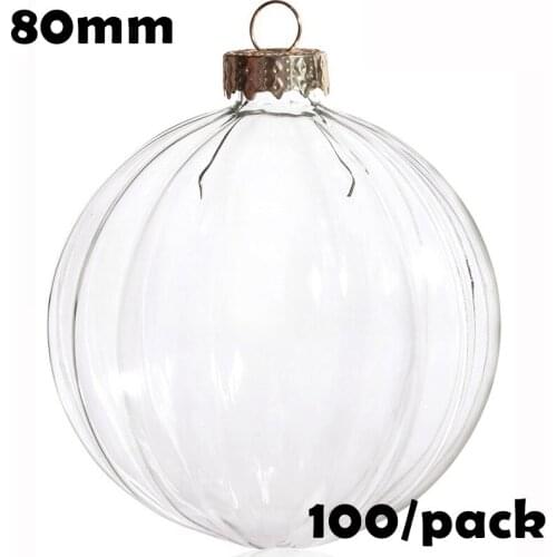 Free Shipping DIY Paintable Christmas Xmas Decoration Ornament/Ball 80mm Glass Stripe Sphere, 100/Pack