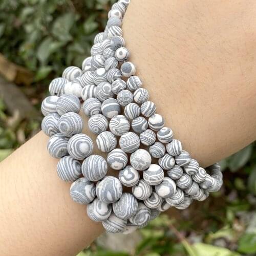 Dull Polished Matte Black White Malachite Stone Round Beads For Jewelry Making 6/8/10mm Spacer Loose Beads Diy Bracelet Necklace