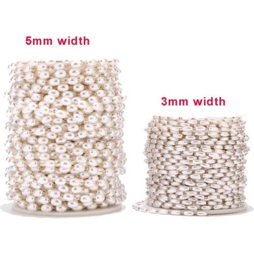 2 Meters 3mm/5mm Width Stainless Steel Chains Charm Pearl Beaded Link Chain For DIY Jewelry Necklace Bracelet Making Findings