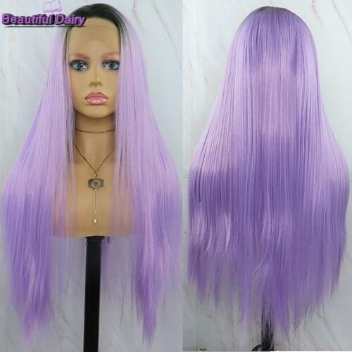 Beautiful Diary Long 13x4 Straight Synthetic Lace Front Wigs Heat Resistant Ombre Purple Synthetic Hair Wig for Black Women