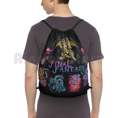 Fantasy Final Backpack Drawstring Bag Riding Climbing Gym Bag Final Fantasy Gaming Retrogaming 8Bit 8 Bit Pixels Pixel Art