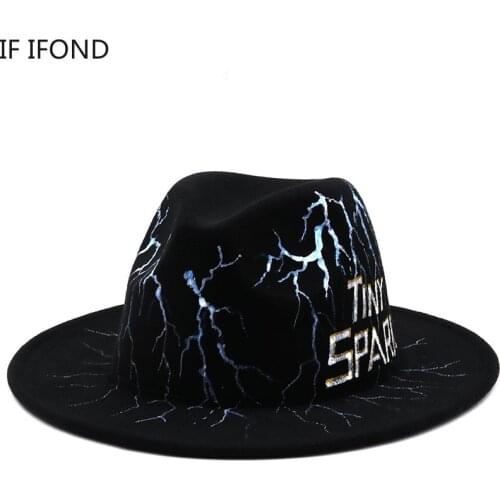 Hand painted Felt Jazz Fedora Hats Men Women Wide Brim Wool Jazz Hats British style Trilby Party Formal Dress Hat 56-58CM