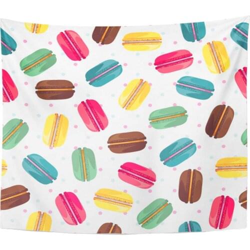 French Sweet Macaroons Cute Donuts White Delicious Desserts Fresh Bakery in Food Industry Home Decor Tapestry Wall Hanging