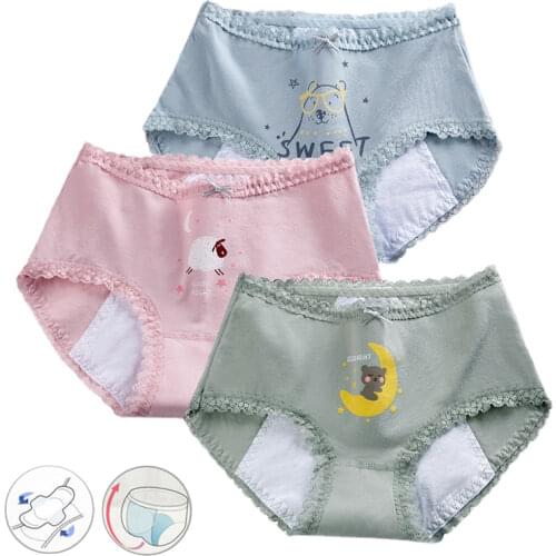 Cotton Menstrual Panties Leak Proof Period Underwear Women Middle Waist Seamless Briefs with Breathable Holes Plus Size