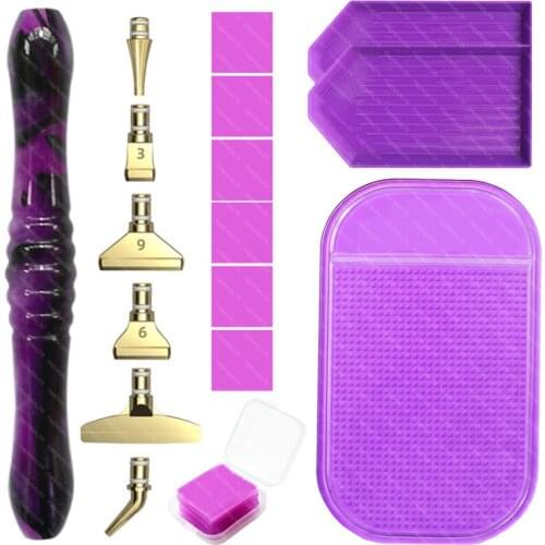 DIY Diamond Painting Tool Resin Point Drill Pen With 6pcs Replaceable Metal Point Drill Heads And Clay,Tray,Anti-Slip Mat Kits