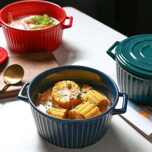 Ceramic Casserole with Lid Ceramic Bakeware Soup Bowl 1600Ml