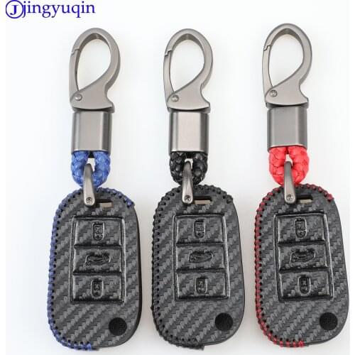Jingyuqin Carbon Fiber Leather Car Key Case For Peugeot 107 206 207 208 306 307 308 407 408 508 RCZ For Citroen C2 C3 C4 C5