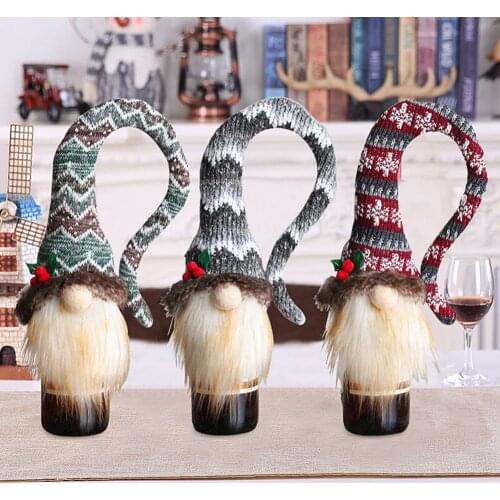 3PCS Christmas Faceless Doll Long Cap Knitted Red Wine Bottle Cap Christmas Champagne Bottle Cover Christmas New Year Decoration