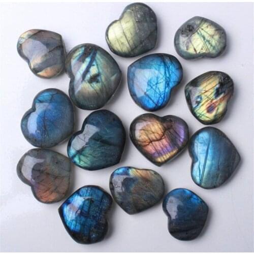 Madagascar Quartz Labradorite Natural Crystal Rock Polished Heart Pendant Chain