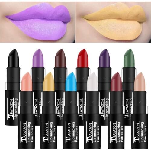 12 Color Bright Color Matte Lipstick Waterproof Lasting Red Black Green Purple Lipgloss Pigment Lip Tint Beauty Cosmetics TSLM1