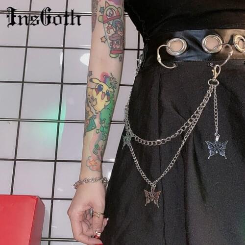 InsGoth Metal Cain Belt Streetwear Fashion Butterfly Lightning Pendant Gothic Punk Harajuku Grunge Belts Accessies Vintage Belts