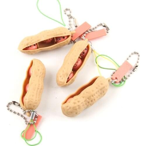 Mini Funny Peanut Fidget Toy Facial Expressions Peanut Stress Relieving Keyring Phone Chain Pendants for Kid Adult
