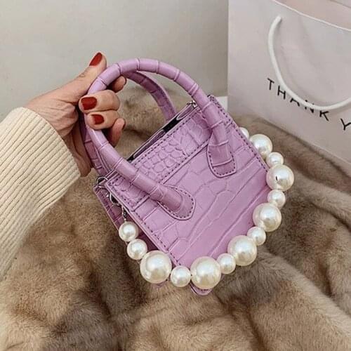 Crocodile pattern Mini Pearl Tote bag 2021 New High-quality PU Leather Womens Designer Handbag Chain Shoulder Messenger Bag