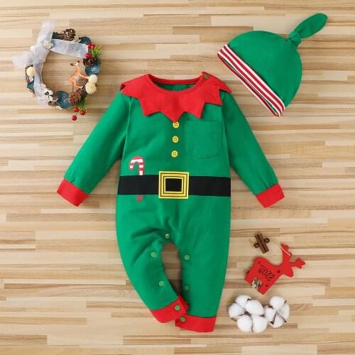 Fashion Newborn Infant Baby Boys Girls Christmas Costume O-Neck Santa Claus Long Sleeve Romper Jumpsuit +Hat Outfits Set#p4