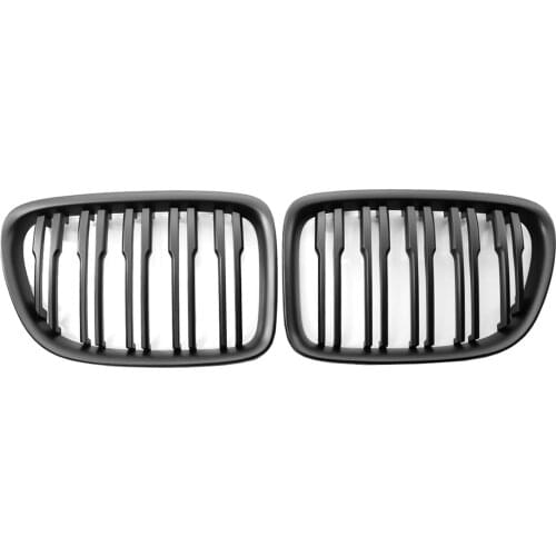 Set of 2 Grille Front Fits for BMW E84 18i 20i 28i 2011 2010 2012 Double Slat Racing Replacement Part Grill Matte Black
