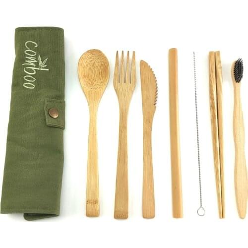 Bamboo Travel Utensils Sustainable Bamboo Cutlery Set Reusable Knife,Fork,Spoon,Biodegradable Straws Chopsticks Zero Waste Wrap