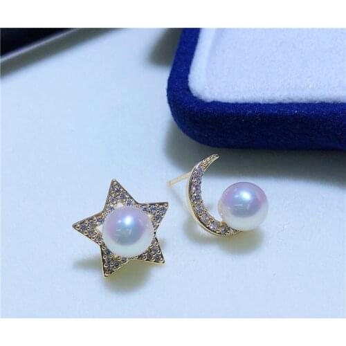 Star Moon Gold Plated Earrings Mountings Findings Settings Jewelry Parts Fittings Accessories for Pearls Coral Agate Jade Beads